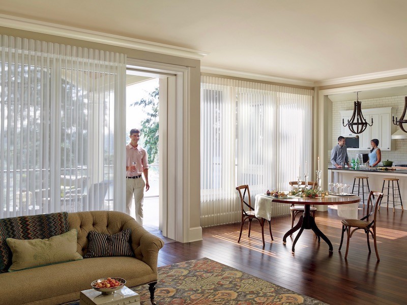 Great room with floor to ceiling Luminette Shades